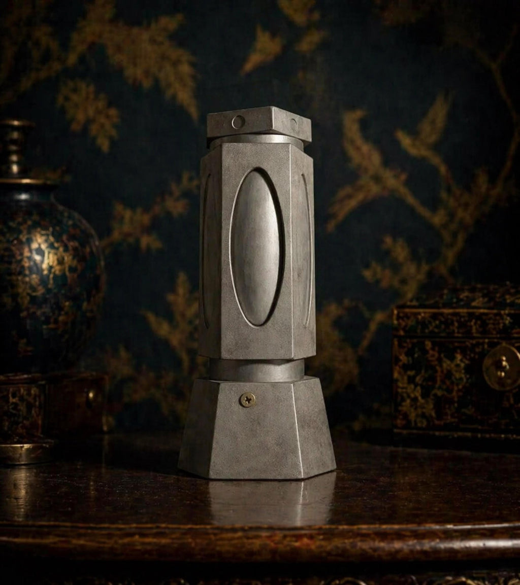 Silver-Tone Geometric Metal Table Lamp - The Relic Detail