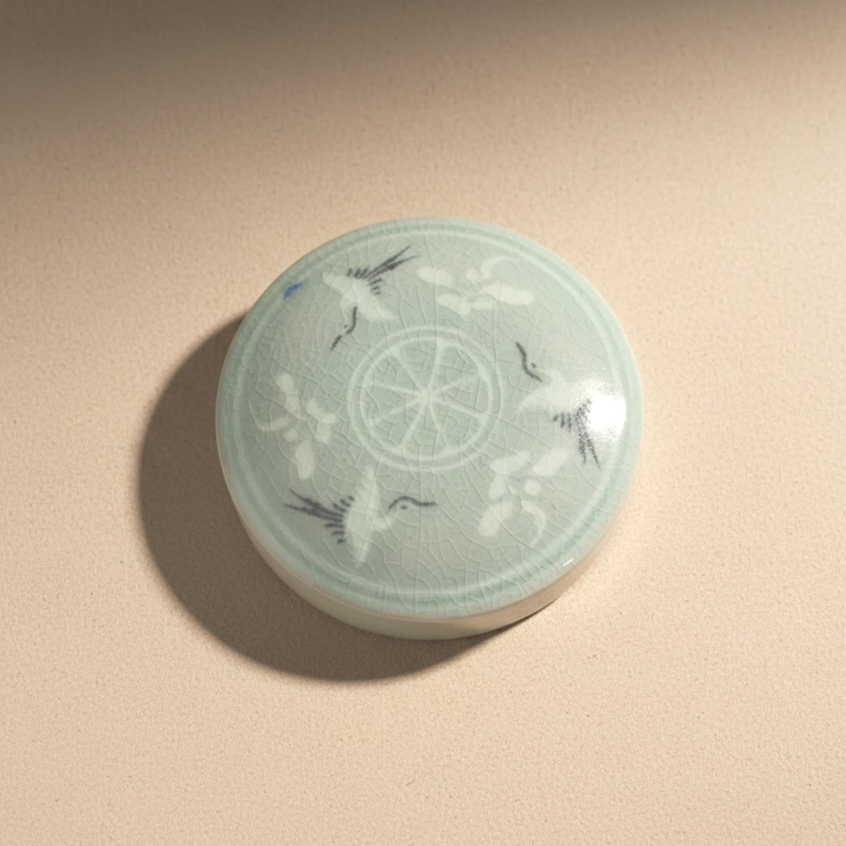 Small Korean Celadon Ceramic Box with Lid - Vintage Handcrafted Porcelain Container for Jewelry Storage - The Relic Detail