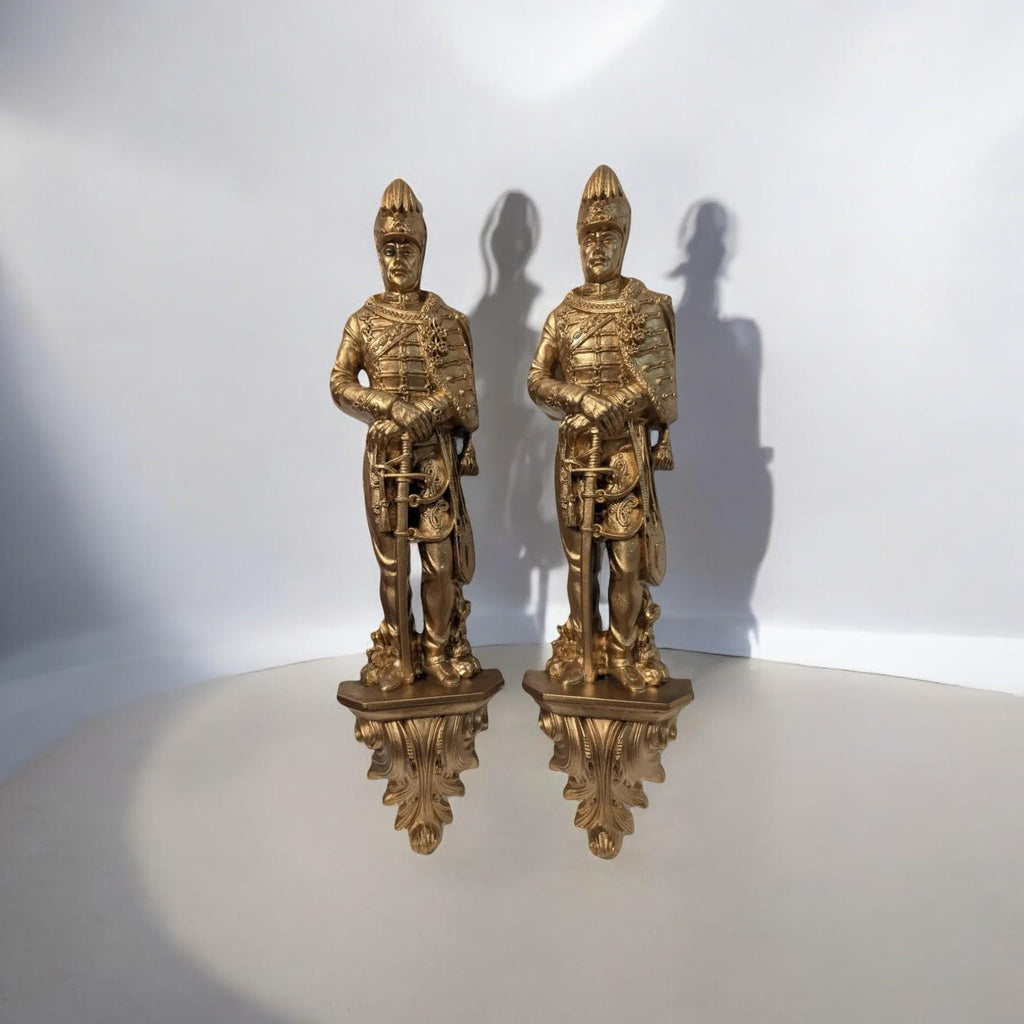 Soldier Wall Art: Vintage Burwood Gilt Sculptures (Golden Resin, 1965) - The Relic Detail