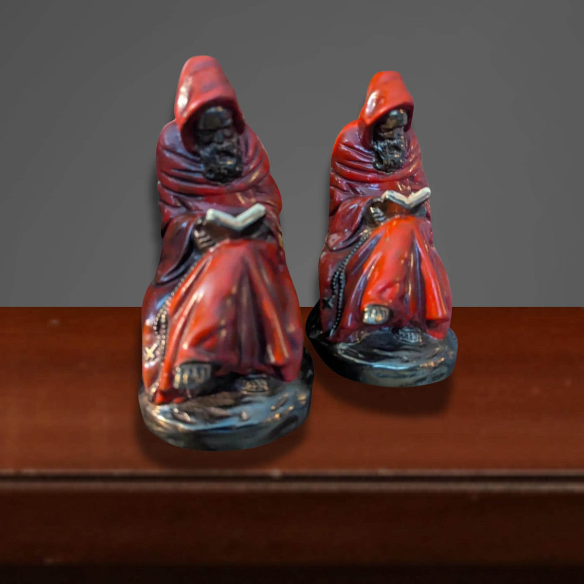 Solid Bronze Monk Bookends - Red Friar Reading Library Decor Vintage Collectible Medieval Scholar Figurines - The Relic Detail