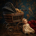 Victorian Baby Doll Carriage, Antique Gothic Toy Pram, Dark Academia Display Piece - The Relic Detail