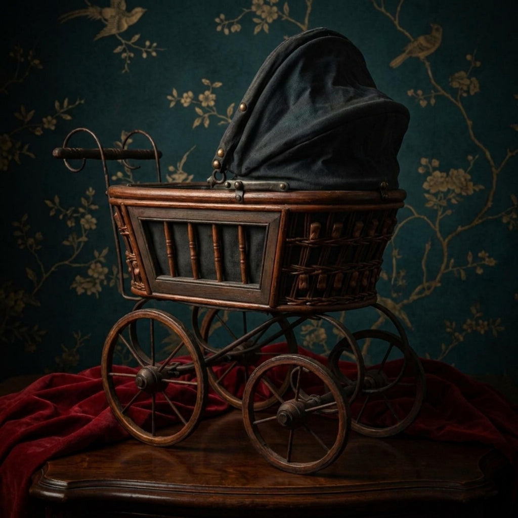 Victorian Baby Doll Carriage, Antique Gothic Toy Pram, Dark Academia Display Piece - The Relic Detail