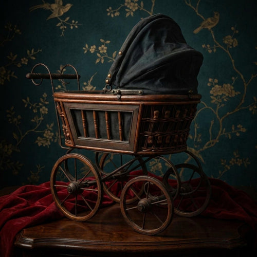Victorian Baby Doll Carriage, Antique Gothic Toy Pram, Dark Academia Display Piece - The Relic Detail
