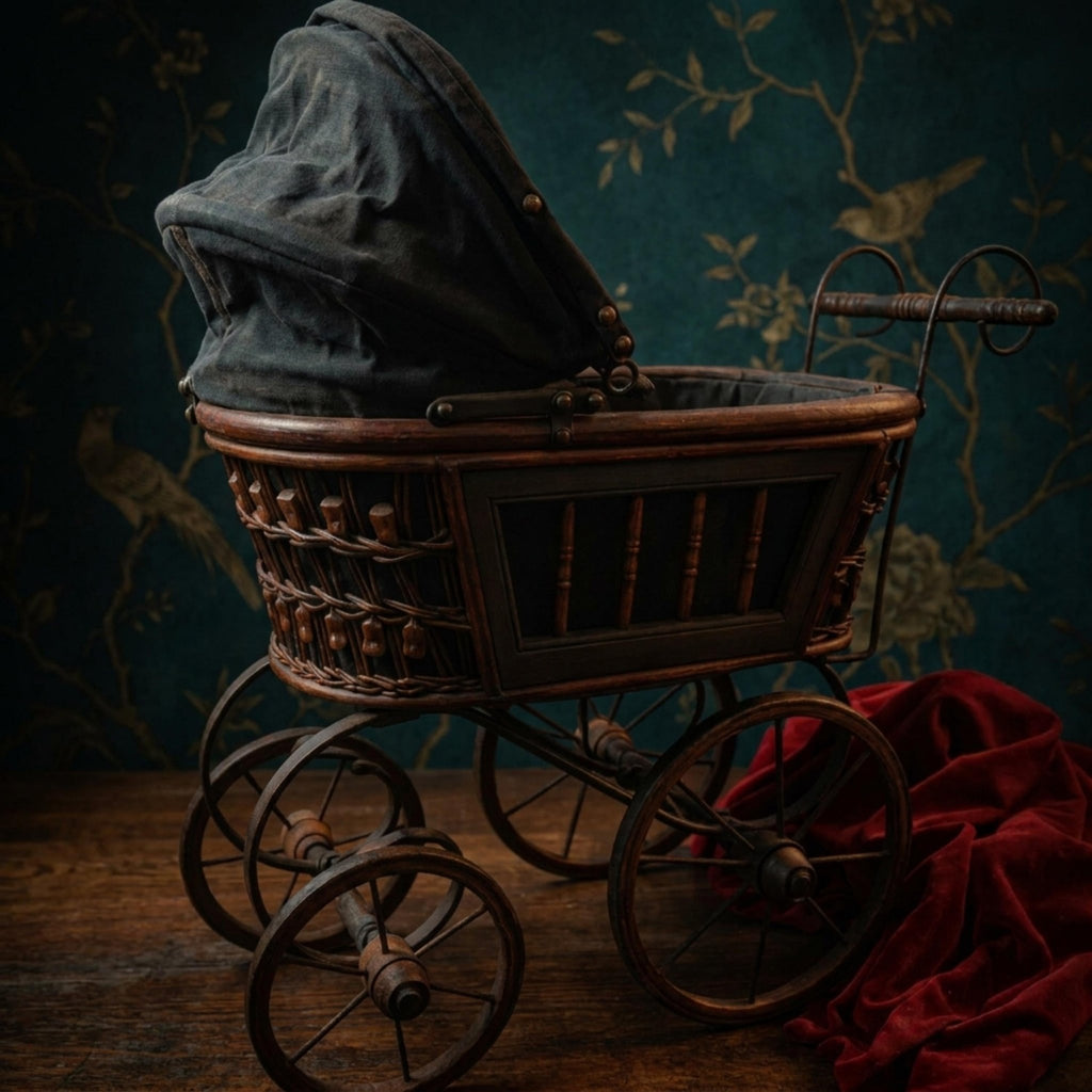 Victorian Baby Doll Carriage, Antique Gothic Toy Pram, Dark Academia Display Piece - The Relic Detail