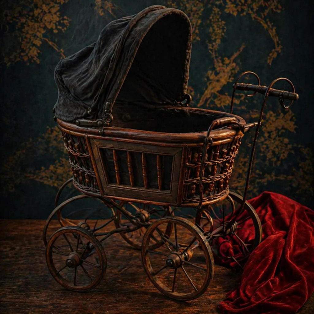 Victorian Baby Doll Carriage, Antique Gothic Toy Pram, Dark Academia Display Piece - The Relic Detail