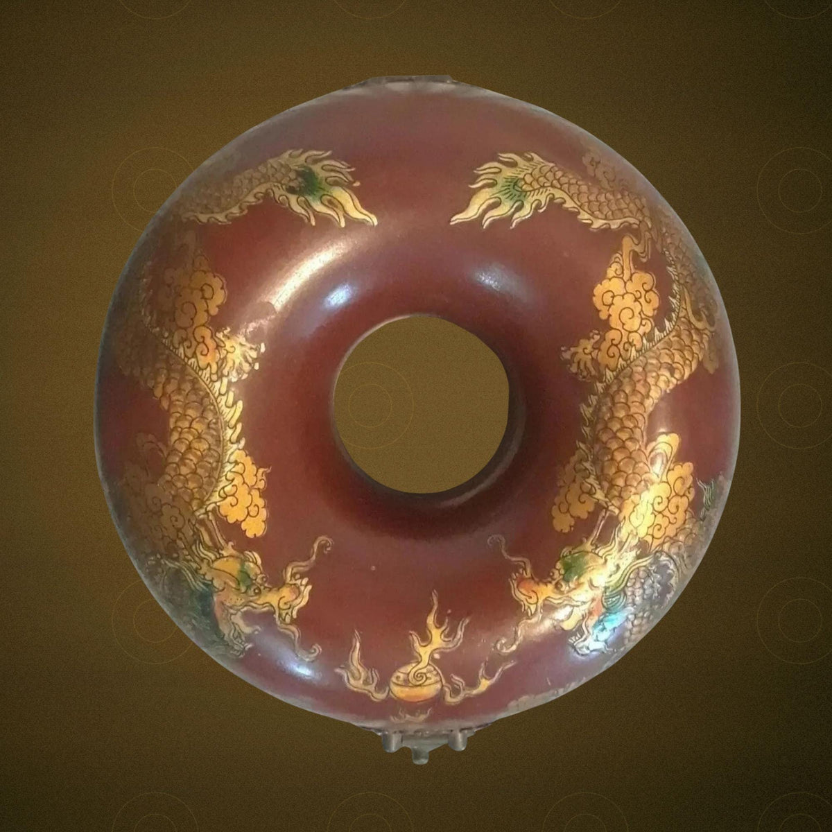 Vintage 1940s Chinese Red Lacquer Jewelry Box Hand Painted Round Antique Case - The Relic Detail