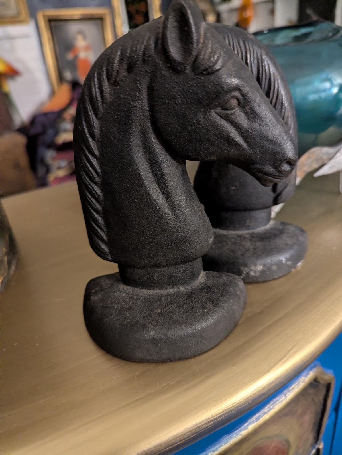 Vintage 1960s Iron Horse Head Bookends Metal Sculpture Library Decor - The Relic Detail