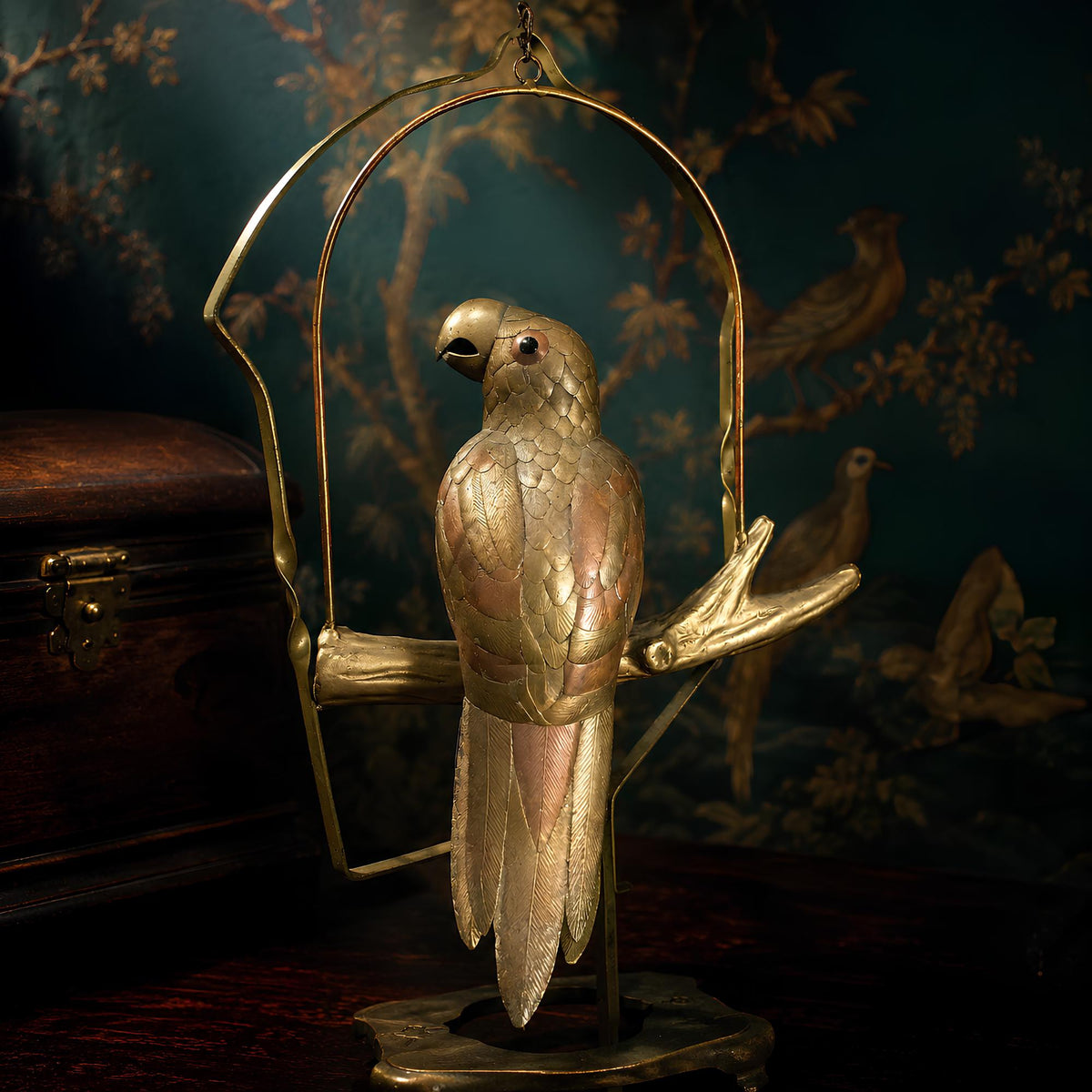 Vintage 1970s Sergio Bustamante Brass and Copper Parrot Bird Sculpture - The Relic Detail