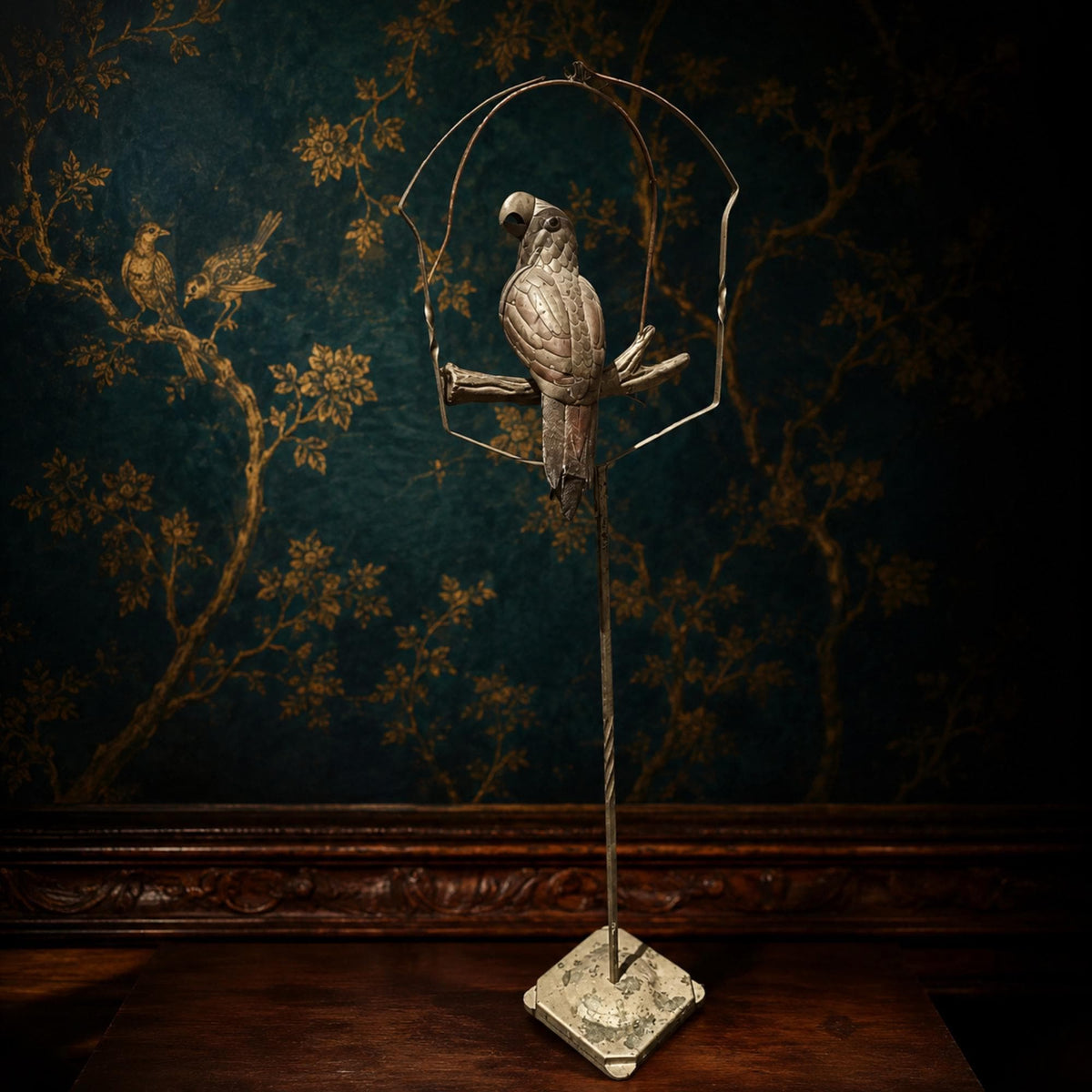 Vintage 1970s Sergio Bustamante Brass and Copper Parrot Bird Sculpture - The Relic Detail