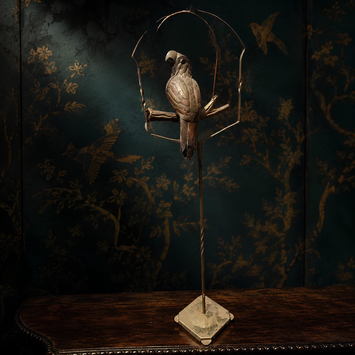 Vintage 1970s Sergio Bustamante Brass and Copper Parrot Bird Sculpture - The Relic Detail