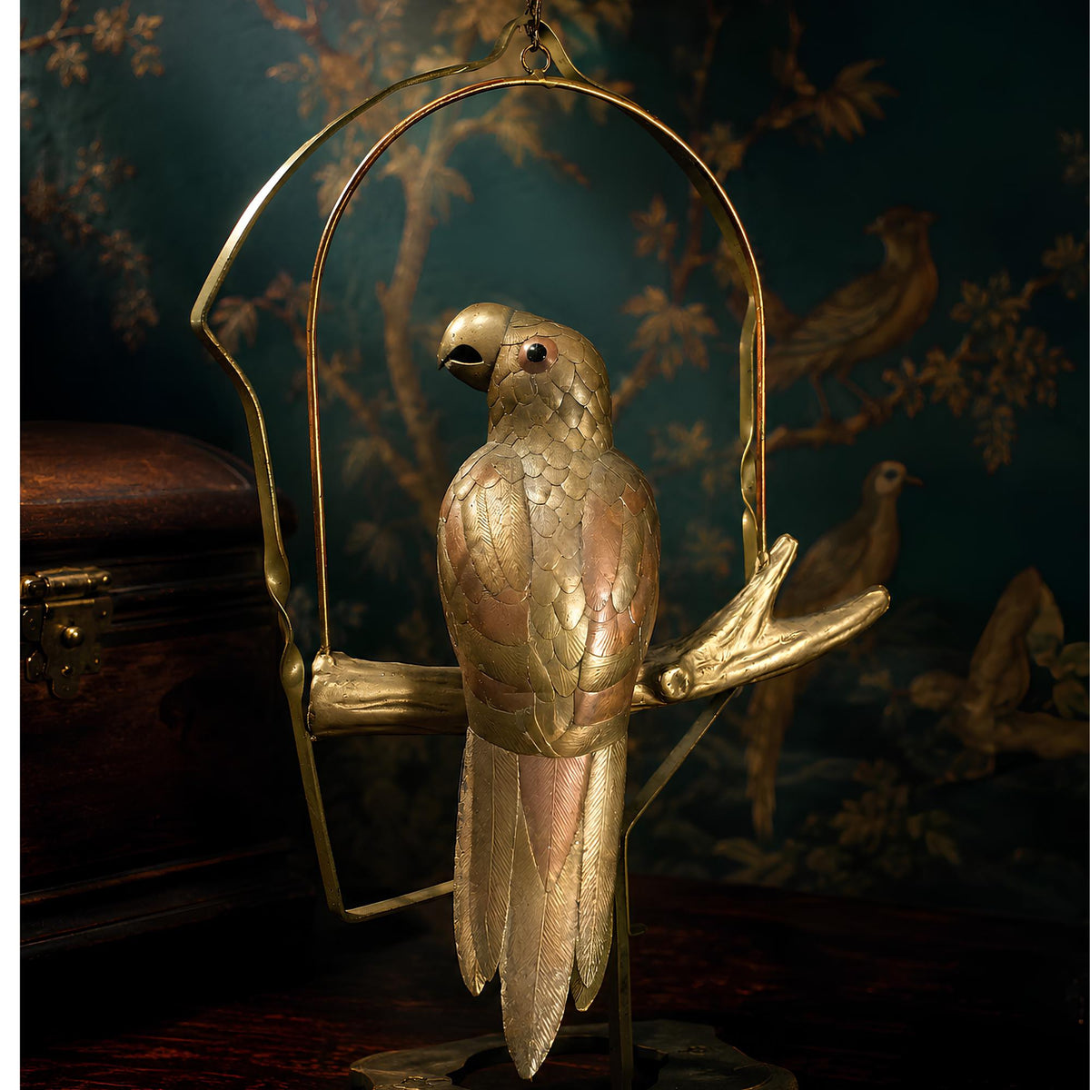 Vintage 1970s Sergio Bustamante Brass and Copper Parrot Bird Sculpture - The Relic Detail