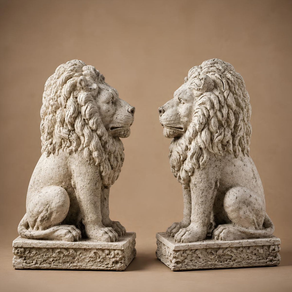 Vintage 24 inch Cast Stone Guardian Lion Statues - The Relic Detail