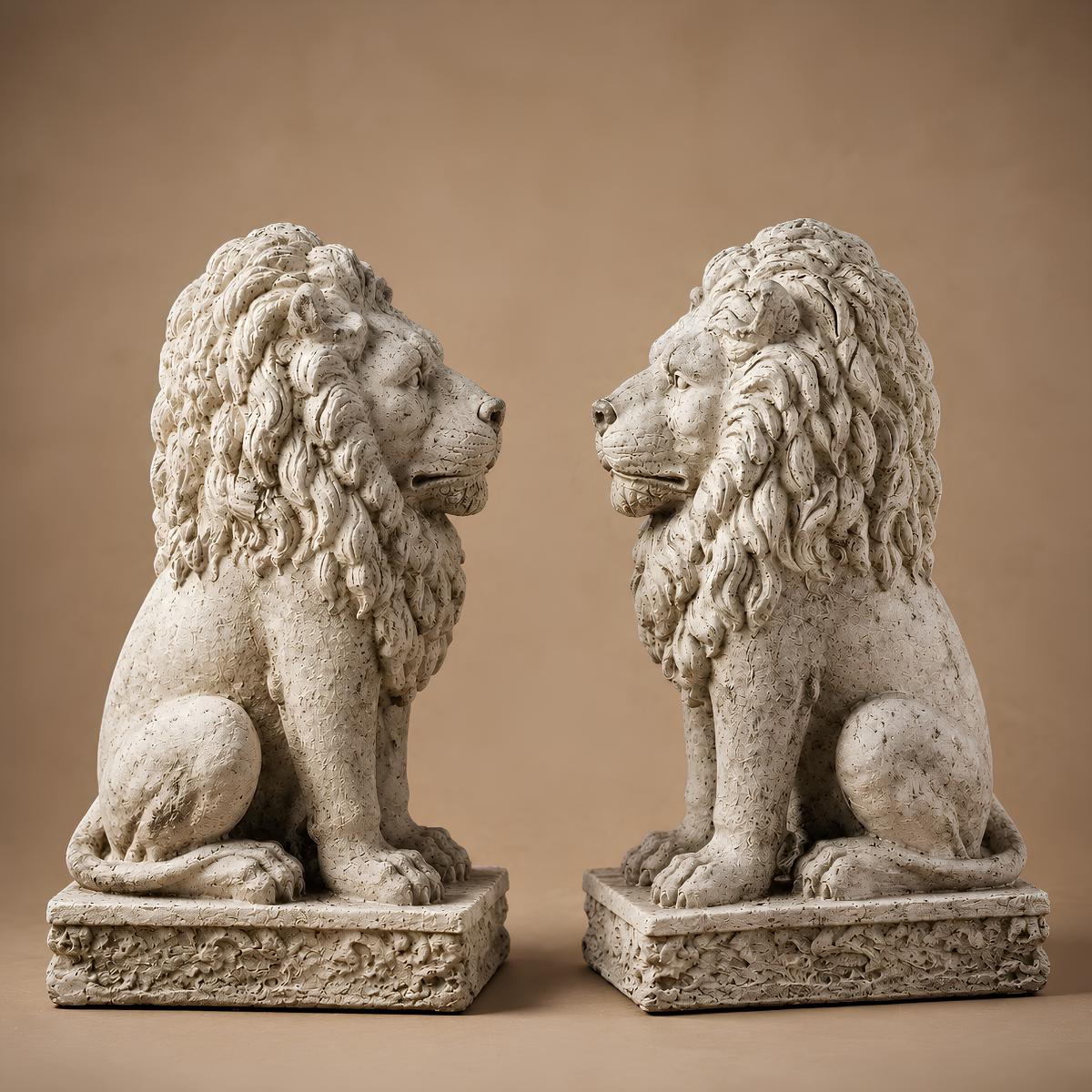 Vintage 24 inch Cast Stone Guardian Lion Statues - The Relic Detail