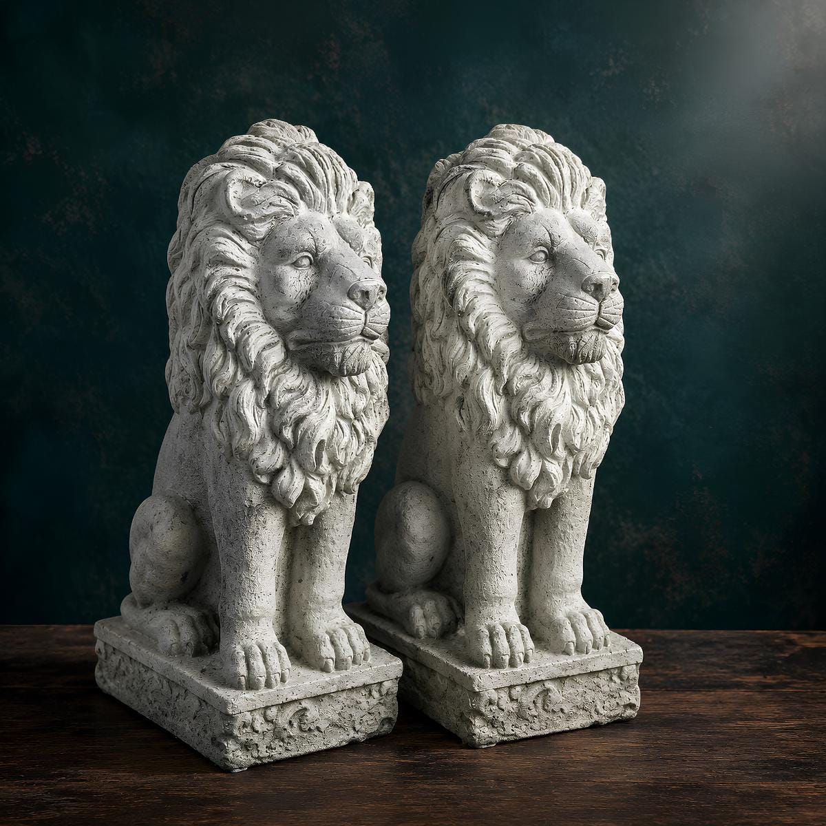 Vintage 24 inch Cast Stone Guardian Lion Statues - The Relic Detail
