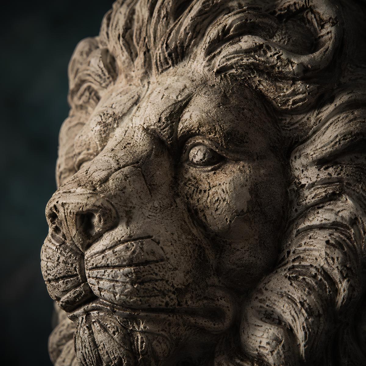 Vintage 24 inch Cast Stone Guardian Lion Statues - The Relic Detail