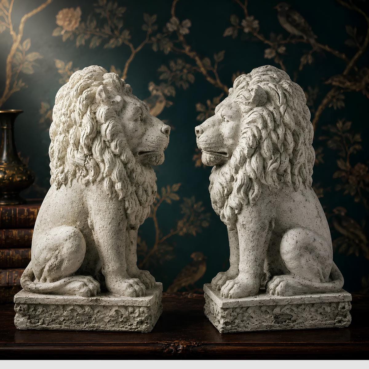 Vintage 24 inch Cast Stone Guardian Lion Statues - The Relic Detail