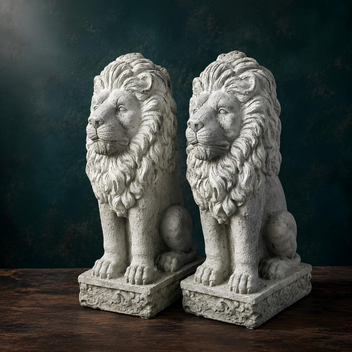Vintage 24 inch Cast Stone Guardian Lion Statues - The Relic Detail