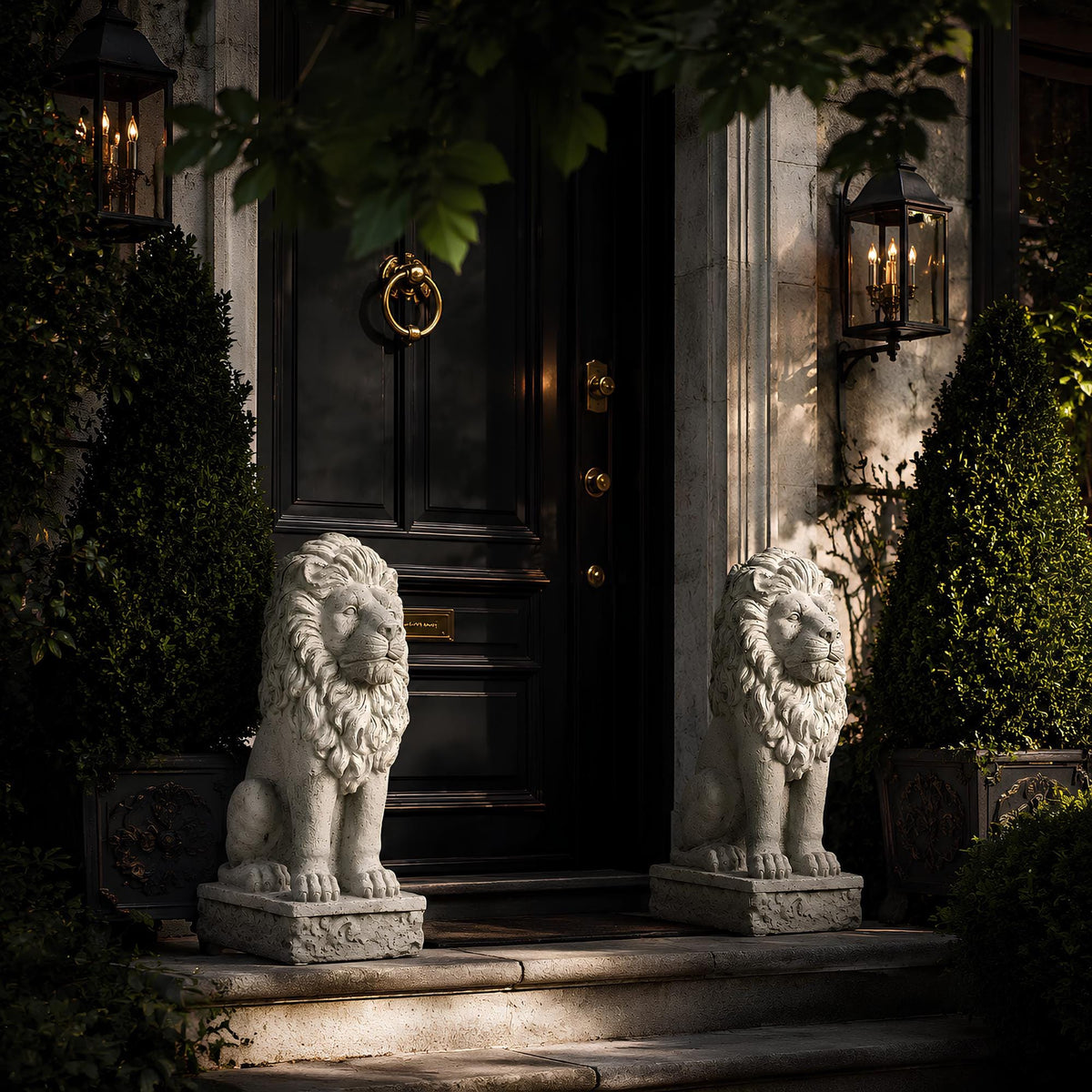 Vintage 24 inch Cast Stone Guardian Lion Statues - The Relic Detail