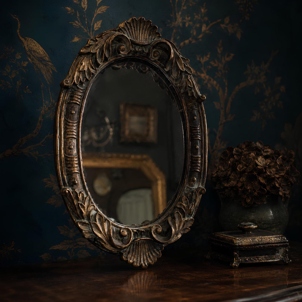 Vintage Baroque Oval Gilt Wall Mirror - The Relic Detail
