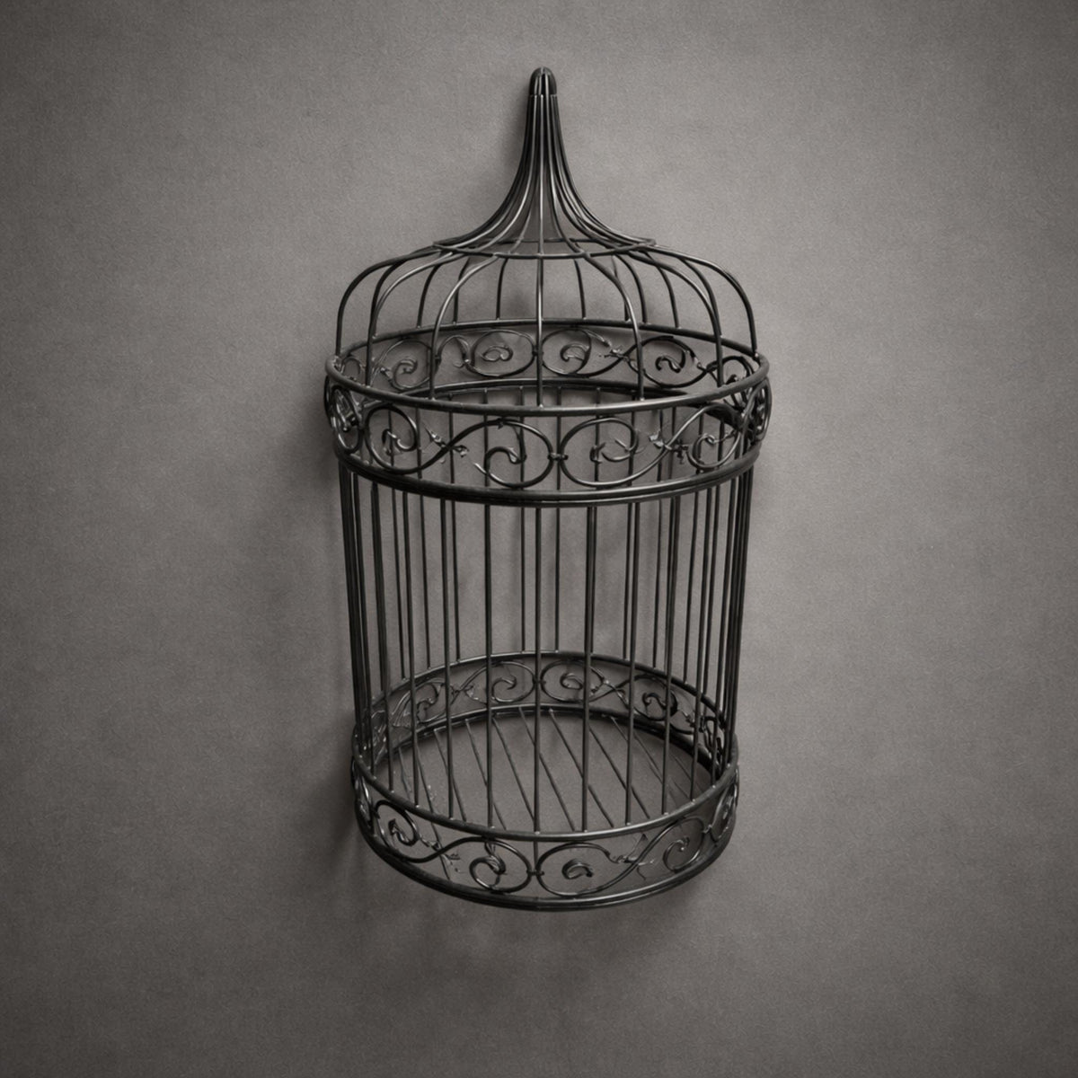 Vintage Black Wrought Iron Birdcage - Ornate Gothic Decorative Aviary - Moody Museum Curiosities - The Relic Detail