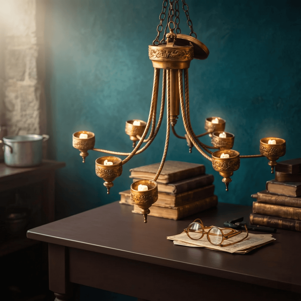 Vintage Brass 8-Arm Chandelier | Hanging Candelabra Light Fixture - The Relic Detail