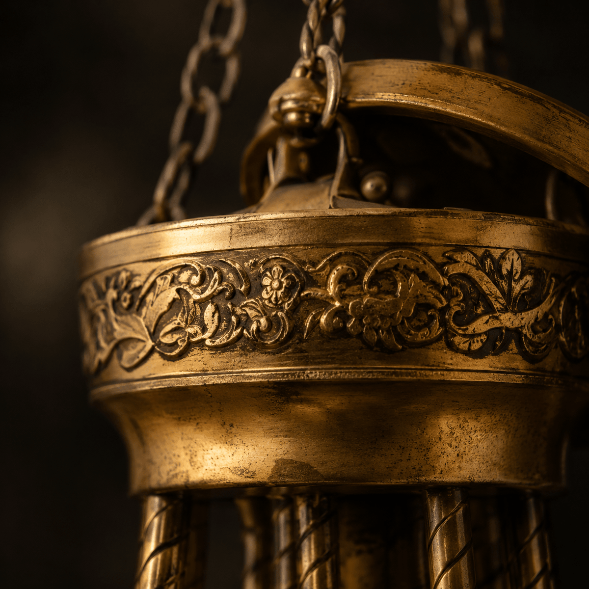 Vintage Brass 8-Arm Chandelier | Hanging Candelabra Light Fixture - The Relic Detail