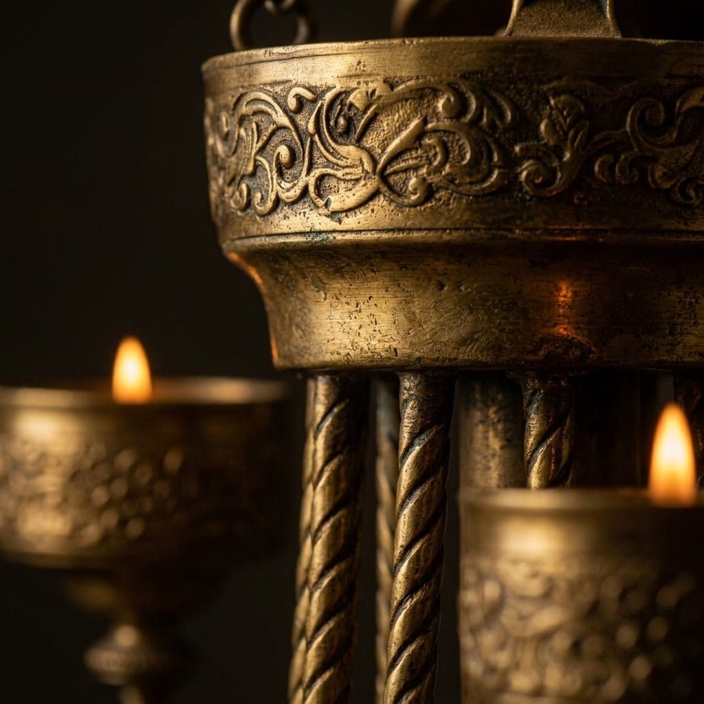 Vintage Brass 8-Arm Chandelier | Hanging Candelabra Light Fixture - The Relic Detail