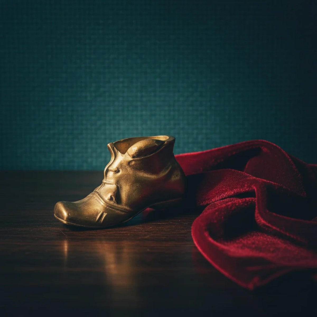Vintage Brass Boot Miniature: Antique Metal Shoe Sculpture, Curio Shelf Decor with Patina Figurine - The Relic Detail
