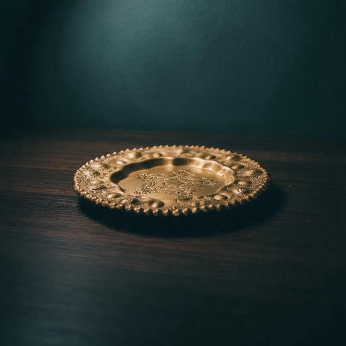 Vintage Brass Plate Trio | Etched Metal Saucers & Trays - The Relic Detail