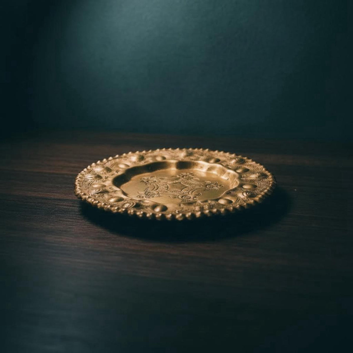 Vintage Brass Plate Trio | Etched Metal Saucers & Trays - The Relic Detail