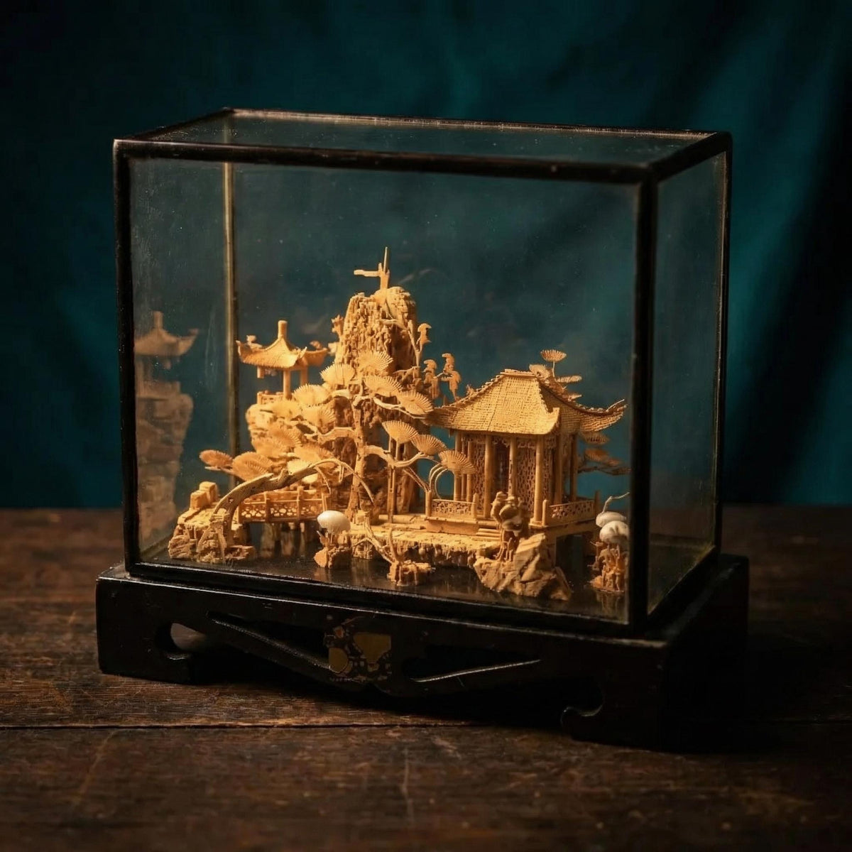 Vintage Chinese Cork Carving Pavilion Diorama - The Relic Detail