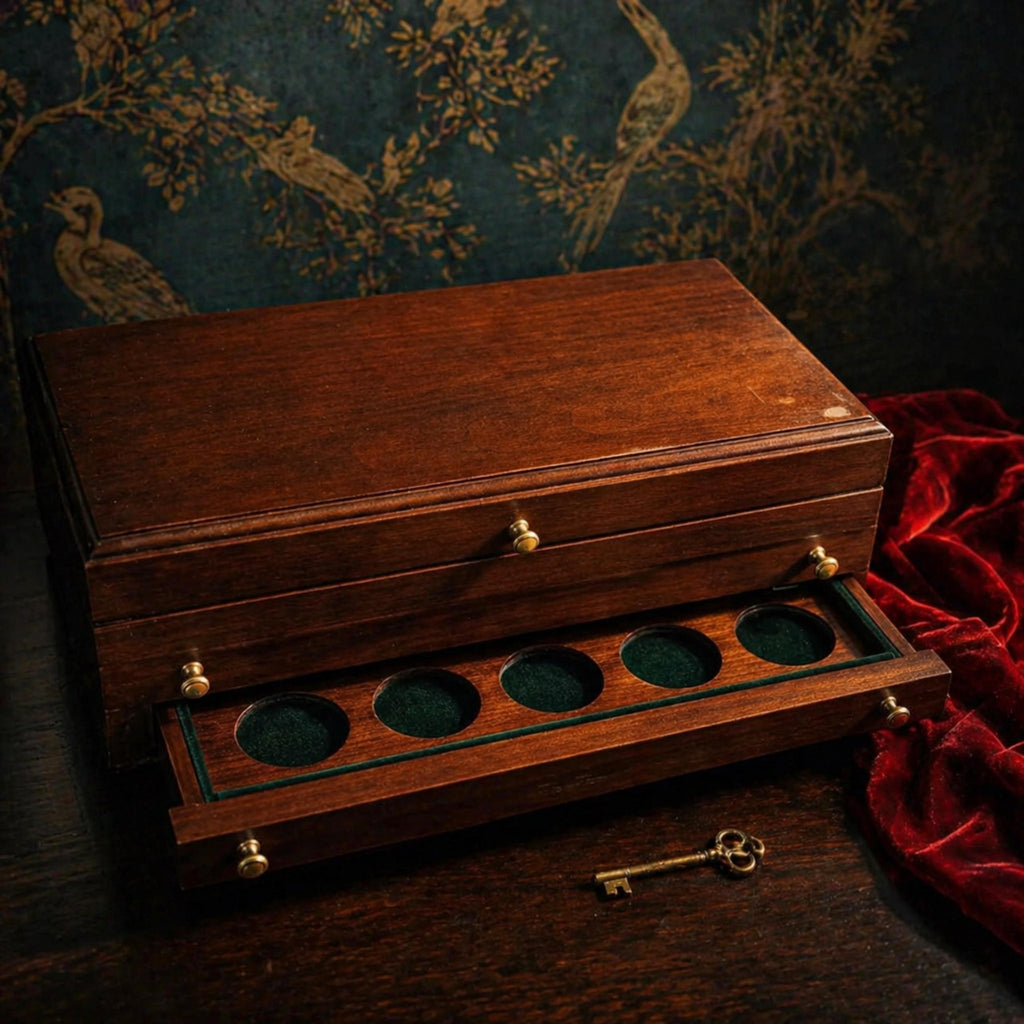 Vintage Coin Display Box & Pen Case Set - Dark Academia Desk Storage Collector Gift - The Relic Detail