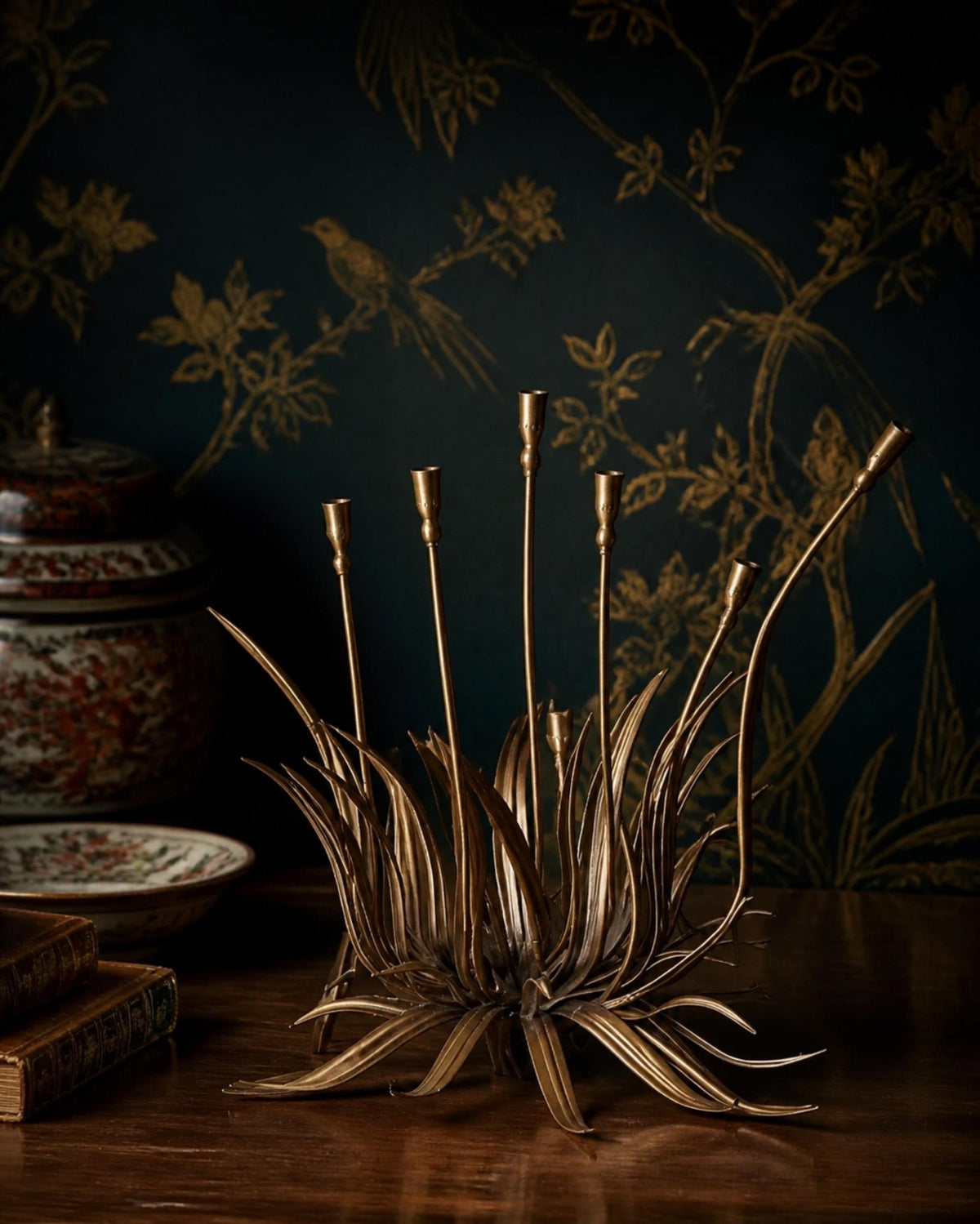 Vintage Gilt Metal Wheat Candelabra – Hollywood Regency Sheaf Centerpiece - The Relic Detail