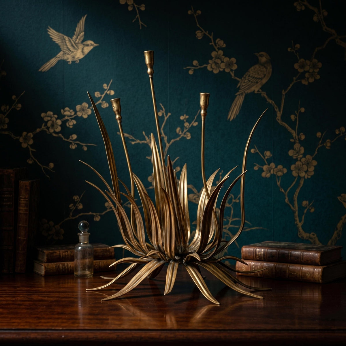 Vintage Gilt Metal Wheat Candelabra – Hollywood Regency Sheaf Centerpiece - The Relic Detail