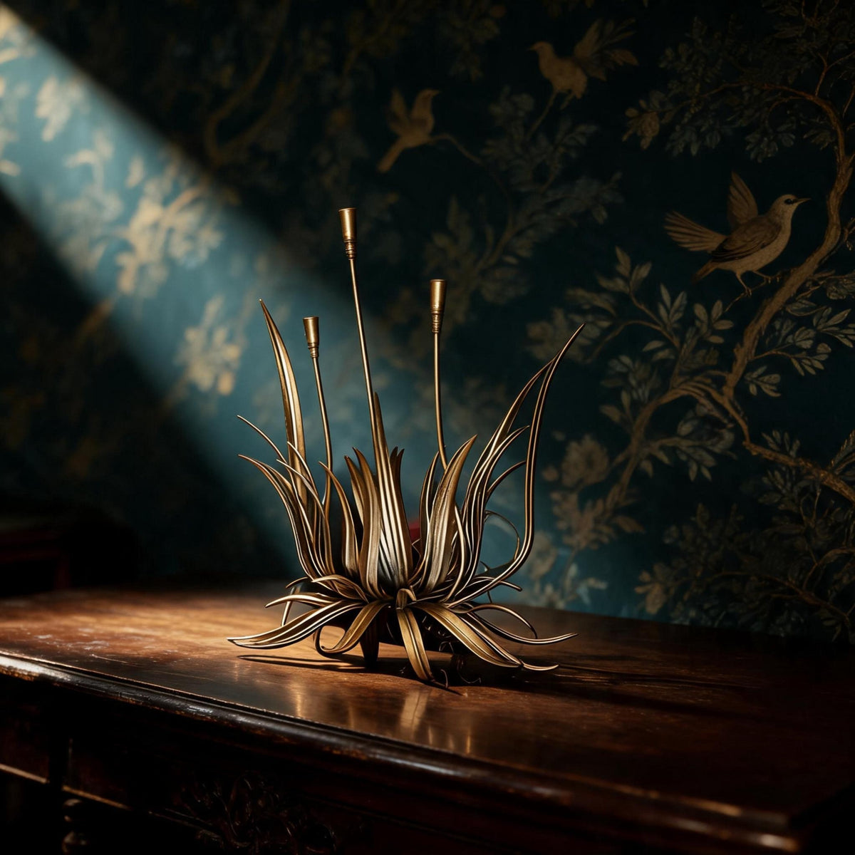 Vintage Gilt Metal Wheat Candelabra – Hollywood Regency Sheaf Centerpiece - The Relic Detail