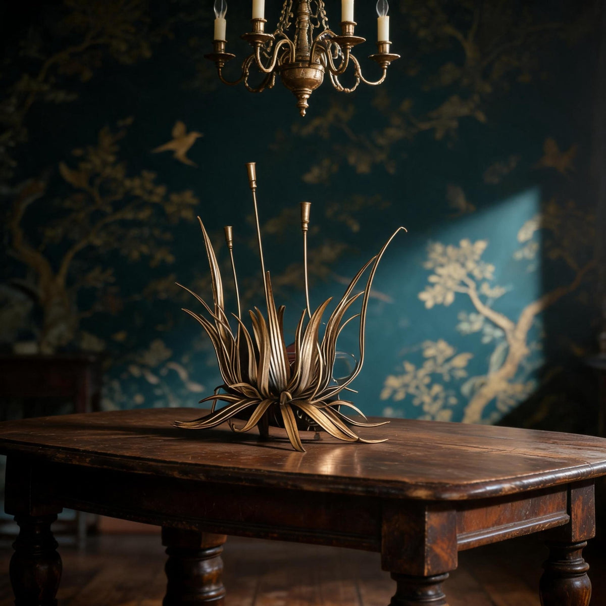 Vintage Gilt Metal Wheat Candelabra – Hollywood Regency Sheaf Centerpiece - The Relic Detail