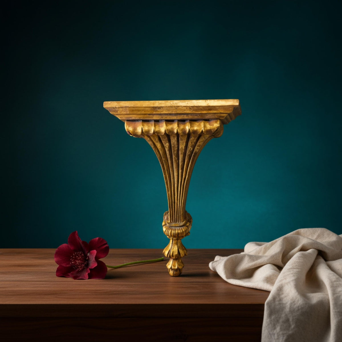 Vintage Gilt Wood Wall Sconce | Ornate Italian Gold Leaf Shelf | Baroque Decor - The Relic Detail