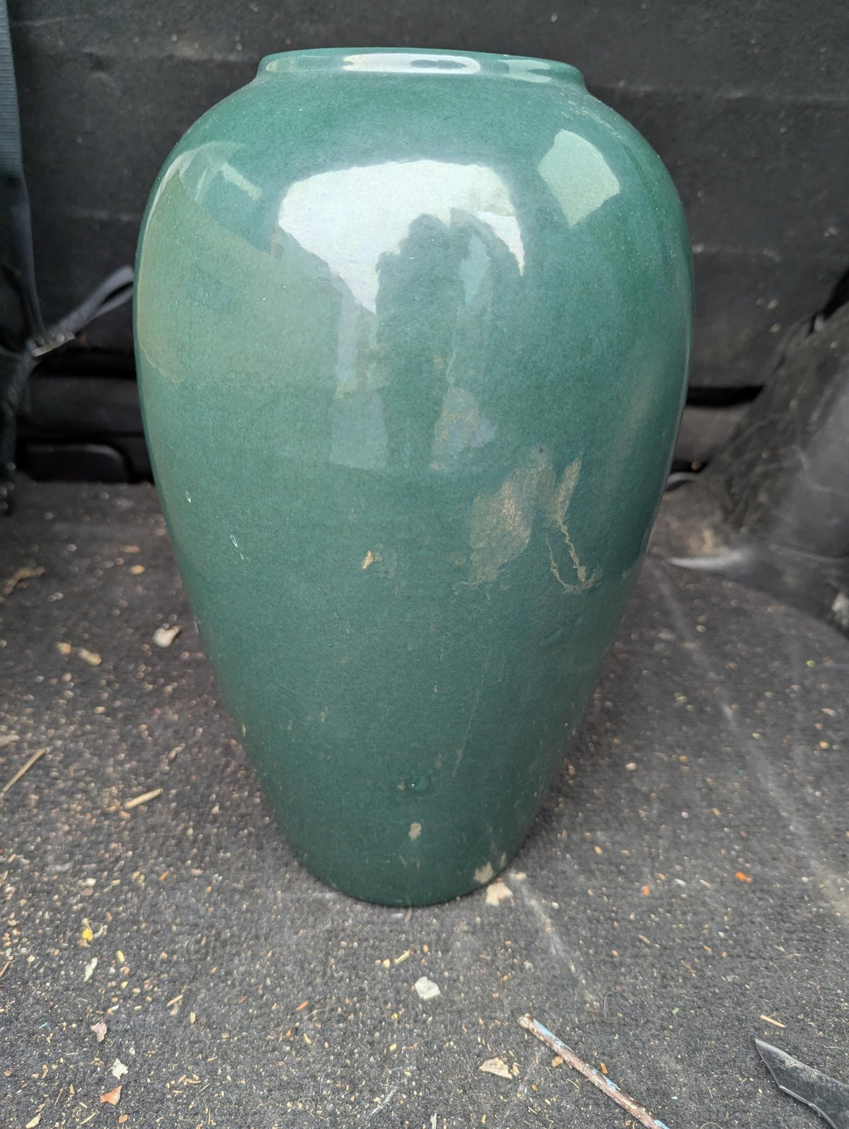 Vintage Green Pottery Vase, Mid Century Modern 12 in - The Relic Detail