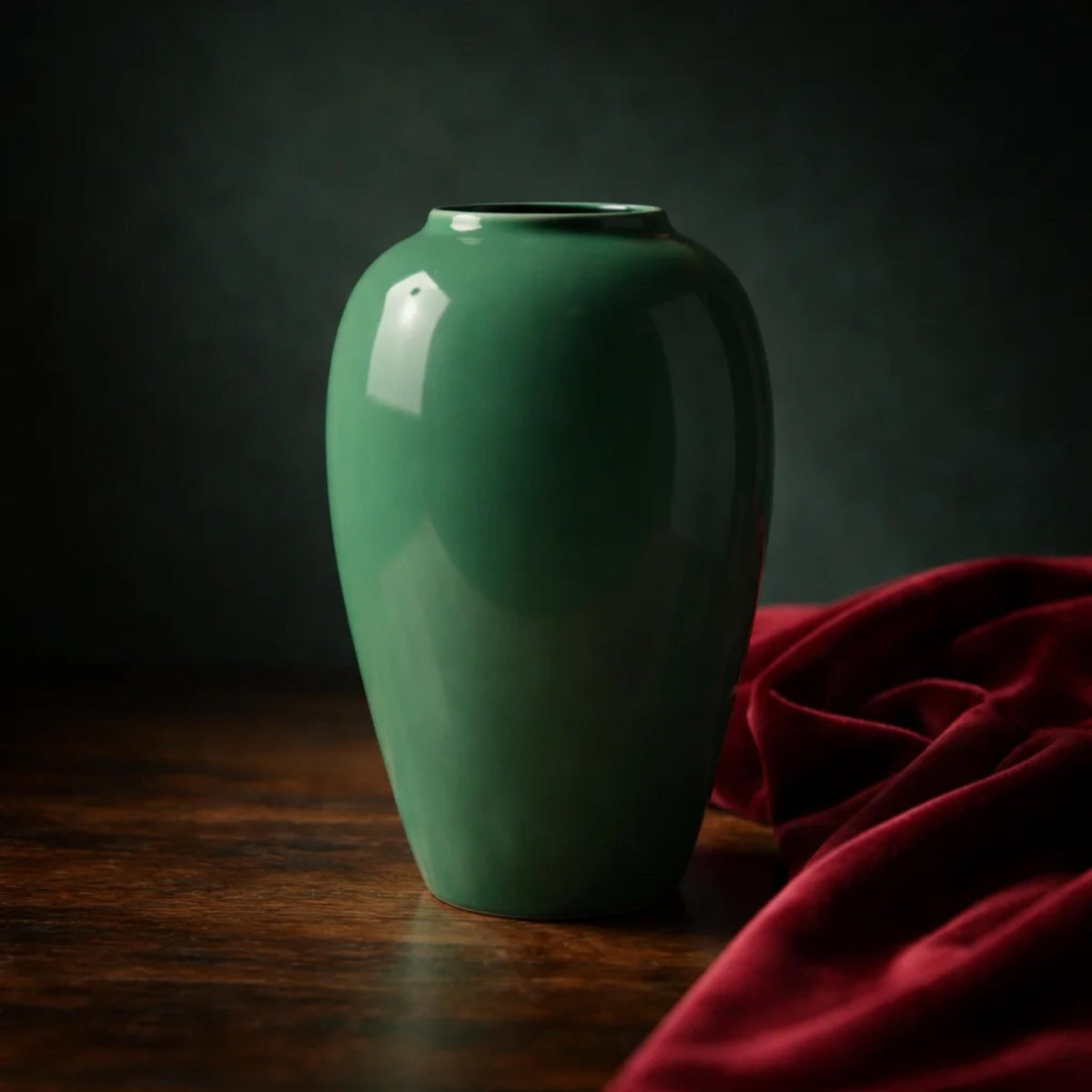 Vintage Green Pottery Vase, Mid Century Modern 12 in - The Relic Detail