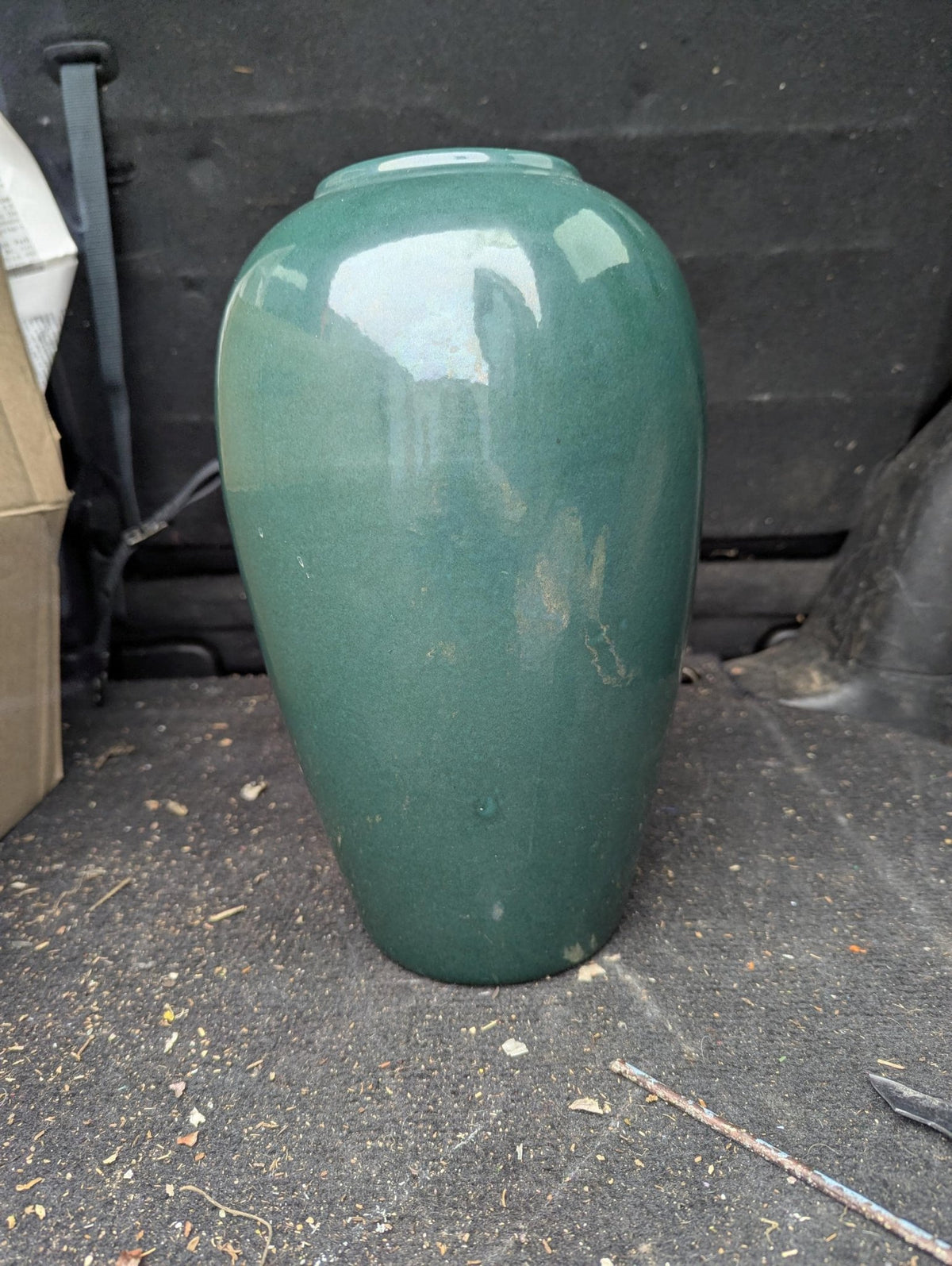 Vintage Green Pottery Vase, Mid Century Modern 12 in - The Relic Detail