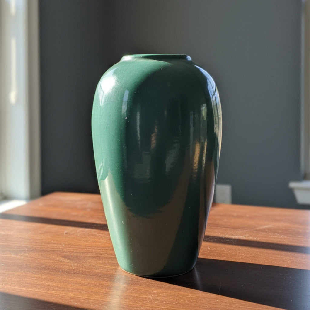 Vintage Green Pottery Vase, Mid Century Modern 12 in - The Relic Detail