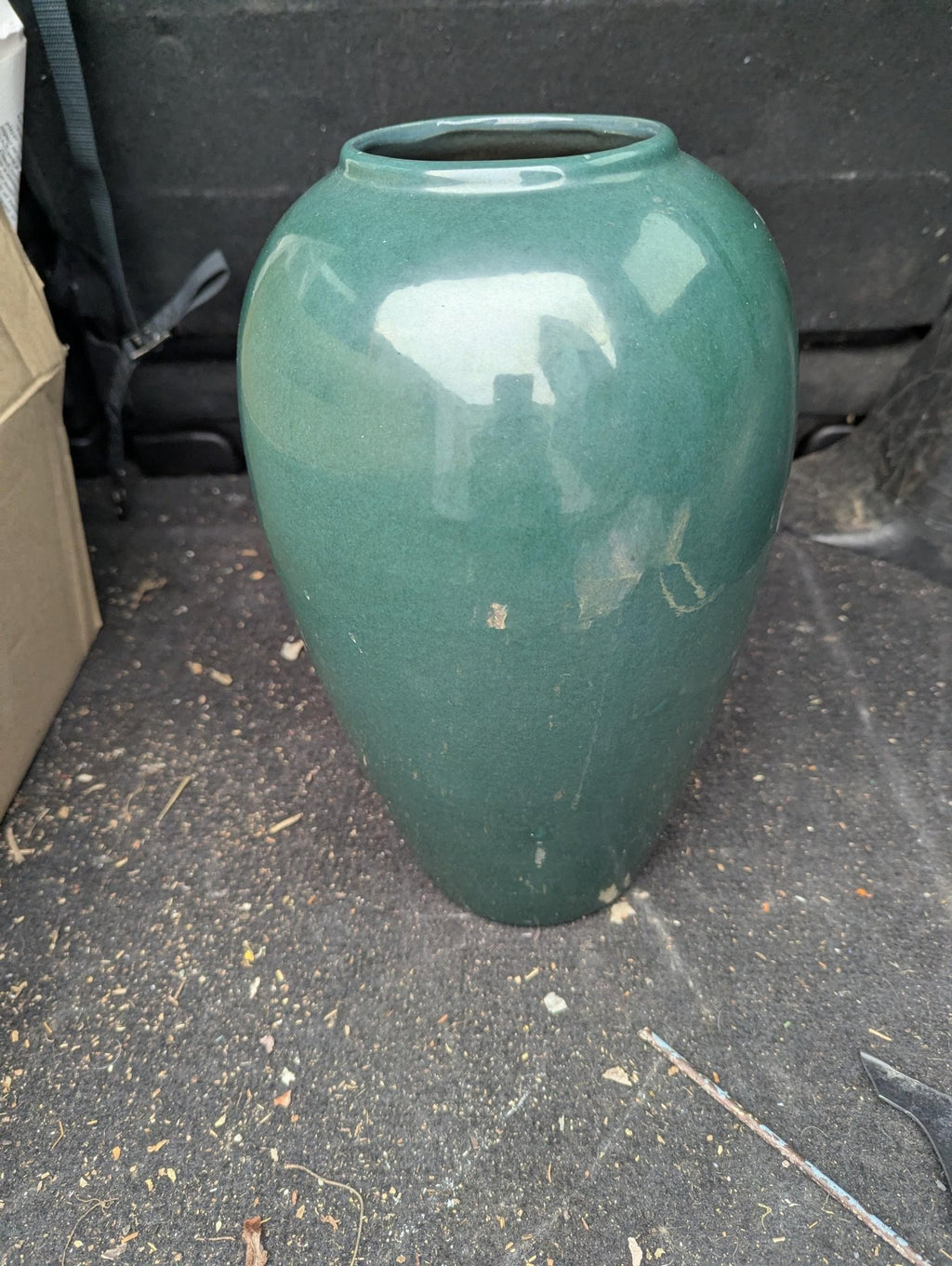 Vintage Green Pottery Vase, Mid Century Modern 12 in - The Relic Detail