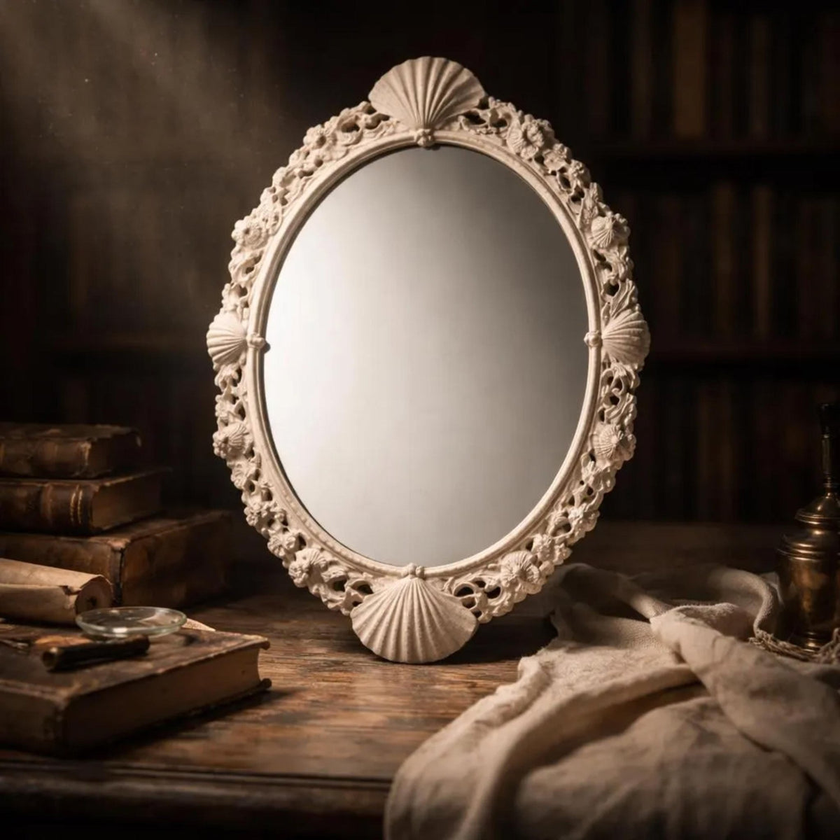 Vintage Seashell Wall Mirror – Ornate Coastal Decor - The Relic Detail