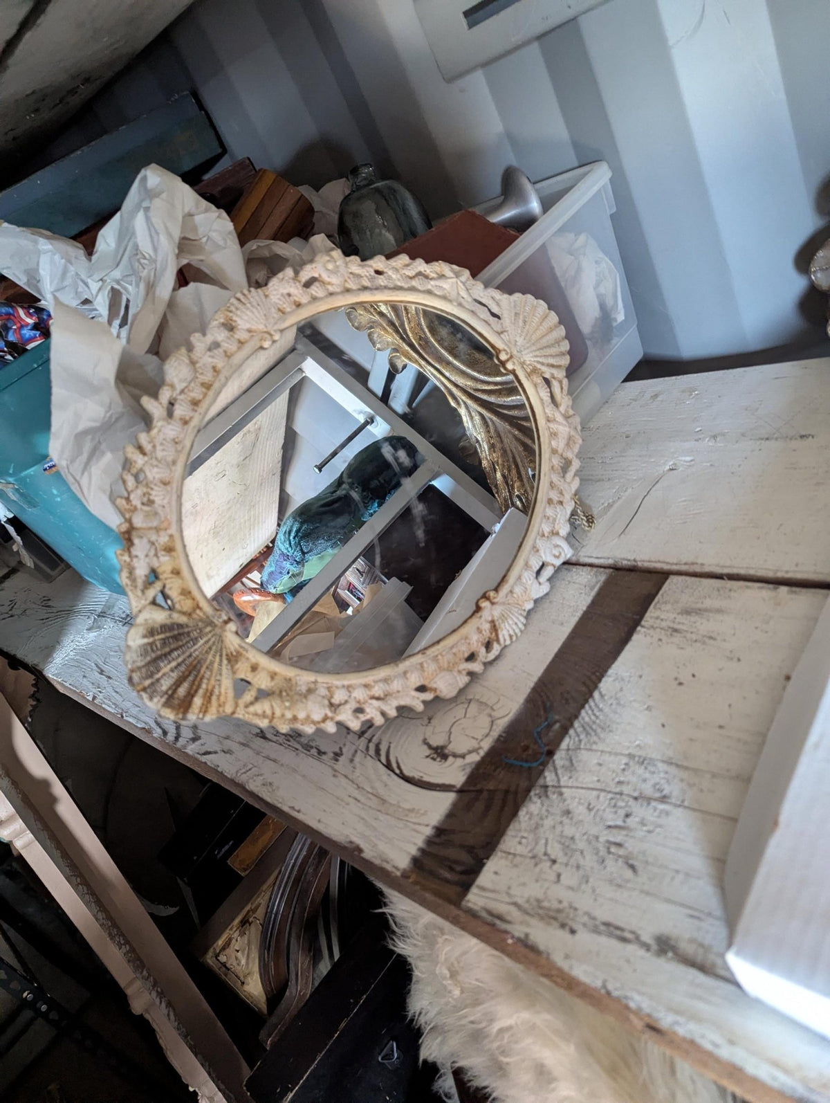 Vintage Seashell Wall Mirror – Ornate Coastal Decor - The Relic Detail