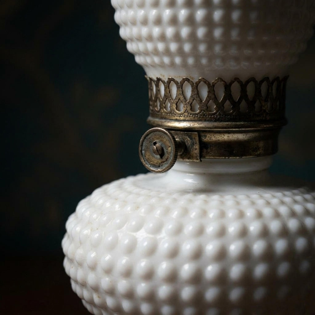 White Milk Glass Hobnail Vintage Table Lamp - The Relic Detail
