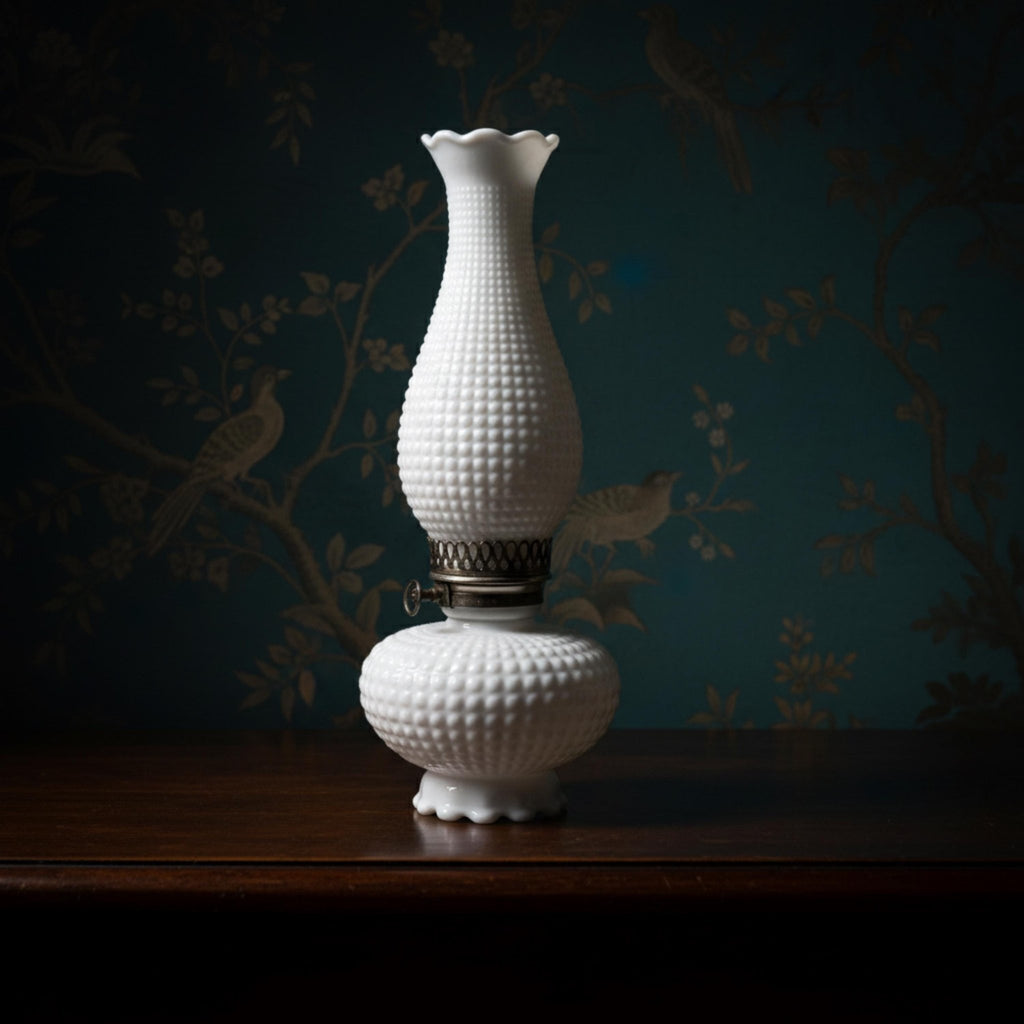 White Milk Glass Hobnail Vintage Table Lamp - The Relic Detail