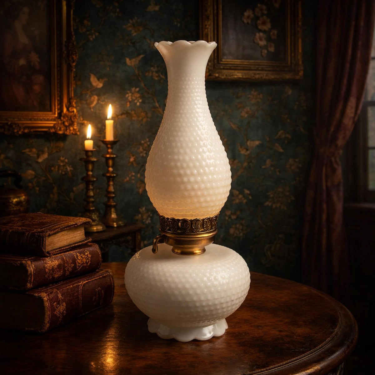 White Milk Glass Hobnail Vintage Table Lamp - The Relic Detail